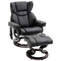 HOMCOM Massage Recliner Chair Heated Swiveling Armchair with Footrest, with Wrapped Wood Base, 10 Vibration Levels, Faux Leather, Black(m-1)