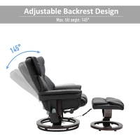 HOMCOM Massage Recliner Chair Heated Swiveling Armchair with Footrest, with Wrapped Wood Base, 10 Vibration Levels, Faux Leather, Black(m-4)