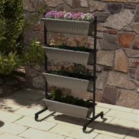 Outsunny 4-Tier Vertical Raised Garden Planter with 4 Boxes, Wheels, Outdoor Plant Stand for Vegetable Flowers, Brown(m-1)