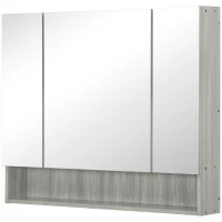 kleankin Wall Mounted Bathroom Medicine Cabinet with Mirror and Adjustable Shelves, Grey(m-2)