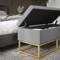 HOMCOM Flip Top Storage Ottoman, Upholstered Storage Bench, Linen Fabric Footstool for Living Room, Bedroom, Grey(m-10)