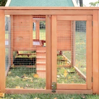 PawHut 122" Large Wooden Rabbit Hutch Bunny Hutch 2-Story Pet House Cage with Ramps, Lockable Doors, Run Area and Asphalt Roof for Outdoor Use, Natural(m-9)