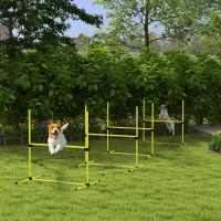 PawHut 4 Piece Dog Agility Set with Adjustable Height Jump Bars, Carry Bag, Displacing Top Bar, Yellow Yellow(m-2)