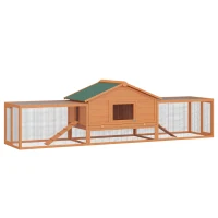 PawHut 122" Large Wooden Rabbit Hutch Bunny Hutch 2-Story Pet House Cage with Ramps, Lockable Doors, Run Area and Asphalt Roof for Outdoor Use, Natural(m-1)