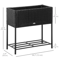 Outsunny Rattan Raised Garden Boxes, Elevated Flower Beds with Storage Shelf for Herbs, Flowers, Vegetables, Black(m-3)
