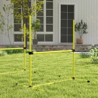 PawHut 4 Piece Dog Agility Set with Adjustable Height Jump Bars, Carry Bag, Displacing Top Bar, Yellow Yellow(m-9)