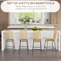 HOMCOM Set of 4 Rattan Barstools Wicker Counter Stools with Steel Legs and Footrest for Dining Room Kitchen Pub Yellow(m-4)