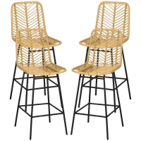 HOMCOM Set of 4 Rattan Barstools Wicker Counter Stools with Steel Legs and Footrest for Dining Room Kitchen Pub Yellow
