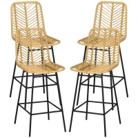 HOMCOM Set of 4 Rattan Barstools Wicker Counter Stools with Steel Legs and Footrest for Dining Room Kitchen Pub Yellow(m-1)