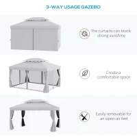 Outsunny 10' x 13' Patio Gazebo, Aluminum Frame Double Roof Outdoor Gazebo Canopy Shelter with Netting & Curtains, Light Gray(m-4)