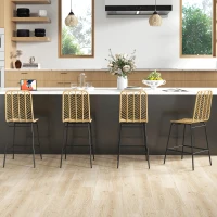 HOMCOM Set of 4 Rattan Barstools Wicker Counter Stools with Steel Legs and Footrest for Dining Room Kitchen Pub Yellow(m-2)