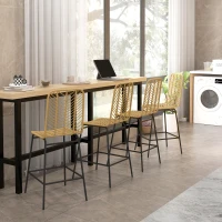 HOMCOM Set of 4 Rattan Barstools Wicker Counter Stools with Steel Legs and Footrest for Dining Room Kitchen Pub Yellow(m-7)