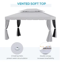 Outsunny 10' x 13' Patio Gazebo, Aluminum Frame Double Roof Outdoor Gazebo Canopy Shelter with Netting & Curtains, Light Gray(m-6)