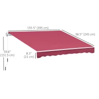 Outsunny 13'x8' Manual Retractable Patio Awning Water-resistant Sun Shade Outdoor Deck Window Door Canopy Shelter Aluminum Frame (Wine Red)(m-3)
