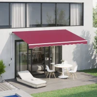 Outsunny 13'x8' Manual Retractable Patio Awning Water-resistant Sun Shade Outdoor Deck Window Door Canopy Shelter Aluminum Frame (Wine Red)(m-1)