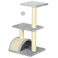 PawHut 28" Cat Tree with Scratching Post, Pad, Toy Ball for Indoor Cats, Light Grey(m-2)