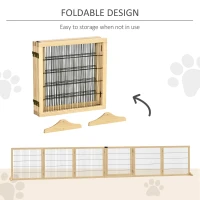 PawHut Wooden Pet Gate, 6-Panel Folding Dog Safety Barrier with Support Feet for Small & Medium Dogs, Natural Wood(m-6)