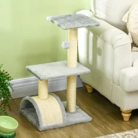 PawHut 28" Cat Tree with Scratching Post, Pad, Toy Ball for Indoor Cats, Light Grey(m-9)