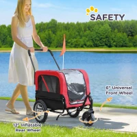 Aosom 2-in-1 Small Dog Bike Trailer and Bike Stroller with Hitch, Bicycle Trailer Sidecar Bike Wagon Cart Carrier Attachment for Travel, Red(m-8)