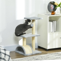 PawHut 28" Cat Tree with Scratching Post, Pad, Toy Ball for Indoor Cats, Light Grey