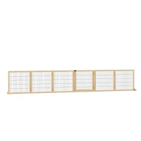 PawHut Wooden Pet Gate, 6-Panel Folding Dog Safety Barrier with Support Feet for Small & Medium Dogs, Natural Wood(m-1)