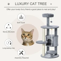 PawHut 41" Cat Tree Tower Activity Center with Condo, Scratching Posts and Hanging Toys, Dark Grey(m-4)