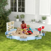 Outsunny Wooden Sandbox for 3-7 Years, 85" x 85" x 25", Blue(m-2)
