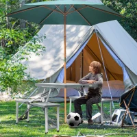 Outsunny 4-Kids Folding Picnic Table Chair Set W/ Umbrella Hole Junior Outdoor Seating Portable Bench Grey(m-1)