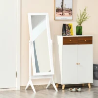 HOMCOM Full Length Mirror, Free Standing Full Body Mirror with Rectangular Frame, Adjustable Angle for Dressing Room, Bedroom, Living Room, White(m-6)