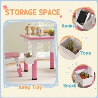 Qaba 3 Pieces Toddler Table and Chair Set, Height Adjustable Kids Table and Chair Set w/ Storage, for Playroom Pink(m-9)