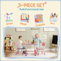 Qaba 3 Pieces Toddler Table and Chair Set, Height Adjustable Kids Table and Chair Set w/ Storage, for Playroom Pink(m-5)