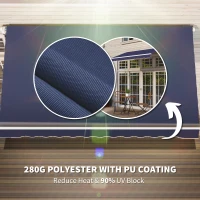 Outsunny 10' x 8' Retractable Awning, Patio Awnings, Sunshade Shelter w/ Manual Crank Handle, UV & Water-Resistant Fabric and Aluminum Frame for Deck, Balcony, Yard, Blue(m-5)