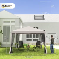 Outsunny 10' x 10' Pop Up Canopy Tent Gazebo with Removable Mesh Sidewall Netting, Carry Bag for Backyard Patio Outdoor, Beige(m-3)