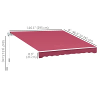 Outsunny 10' x 8' Manual Retractable Awning, Sun Shade Shelter Canopy, with Aluminum Frame and UV Protection for Patio Deck Yard Window Door, Wine Red(m-3)