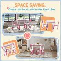 Qaba 3 Pieces Toddler Table and Chair Set, Height Adjustable Kids Table and Chair Set w/ Storage, for Playroom Pink(m-7)