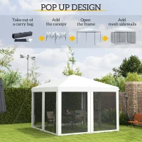 Outsunny 10' x 10' Pop Up Canopy Tent Gazebo with Removable Mesh Sidewall Netting, Carry Bag for Backyard Patio Outdoor, Cream(m-4)