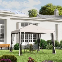 Outsunny 10' x 10' Pop Up Canopy Tent Gazebo with Removable Mesh Sidewall Netting, Carry Bag for Backyard Patio Outdoor, Beige(m-7)