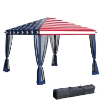 Outsunny 10' x 10' Pop Up Canopy Tent with Netting, Instant Gazebo, Screen House Room with Carry Bag, Height Adjustable, for Outdoor, Garden, Patio, Camping, American Flag(m-1)
