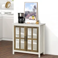 HOMCOM Sideboard Buffet Cabinet, Glass Door Kitchen Cabinet with Storage,  Accent Entryway Cabinet with Adjustable Shelf for Living Room, Distressed White(m-9)
