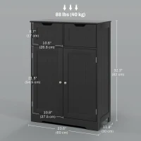 kleankin Bathroom Cabinet, Bathroom Storage Cabinet with 2 Drawers, Adjustable Shelf for Living Room, Entryway, Black(m-3)