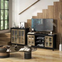 HOMCOM Kitchen Sideboard, Glass Door Buffet Cabinet, Accent Storage Cabinet with 2 Glass Doors and Adjustable Shelf for Dining Room, Living Room, Black Wood Grain(m-9)