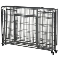 PawHut Folding Design Heavy Duty Metal Dog Cage Crate & Kennel with Removable Tray and Cover, & 4 Locking Wheels, Indoor/Outdoor 49"(m-13)