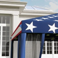 Outsunny 10' x 10' Pop Up Canopy Tent with Netting, Instant Gazebo, Screen House Room with Carry Bag, Height Adjustable, for Outdoor, Garden, Patio, Camping, American Flag(m-8)
