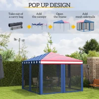Outsunny 10' x 10' Pop Up Canopy Tent with Netting, Instant Gazebo, Screen House Room with Carry Bag, Height Adjustable, for Outdoor, Garden, Patio, Camping, American Flag(m-4)