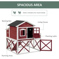 PawHut 44" Chicken Coop, Wooden Hen Run House, Rabbit Hutch with Nesting Box, Removable Tray, Asphalt Roof, Planting Lattice, Red(m-4)