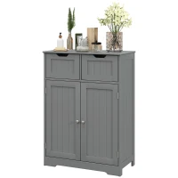 kleankin Bathroom Cabinet, Bathroom Storage Cabinet with 2 Drawers, Adjustable Shelf for Living Room, Entryway, Grey(m-2)