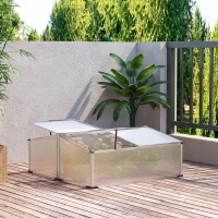 Outsunny Aluminium Cold Frame Greenhouse Kit Raised Plants Bed Protection with Independent Opening Tops for Flower, Vegetable, Plants, 47" x 39" x 16", Silver(m-1)