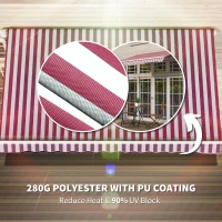 Outsunny 10' x 8' Retractable Awning, Patio Awnings, Sunshade Shelter w/ Manual Crank Handle, UV & Water-Resistant Fabric and Aluminum Frame for Deck, Balcony, Yard, Wine Red Stripes(m-5)
