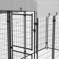 PawHut 7.8' x 6' Outdoor Dog Kennel with Waterproof Cover, Extra Large Dog Playpen, Durable with Two Part Door Design, Silver, for Large Dogs & Pets(m-10)