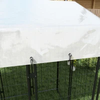 PawHut 7.8' x 6' Outdoor Dog Kennel with Waterproof Cover, Extra Large Dog Playpen, Durable with Two Part Door Design, Silver, for Large Dogs & Pets(m-9)
